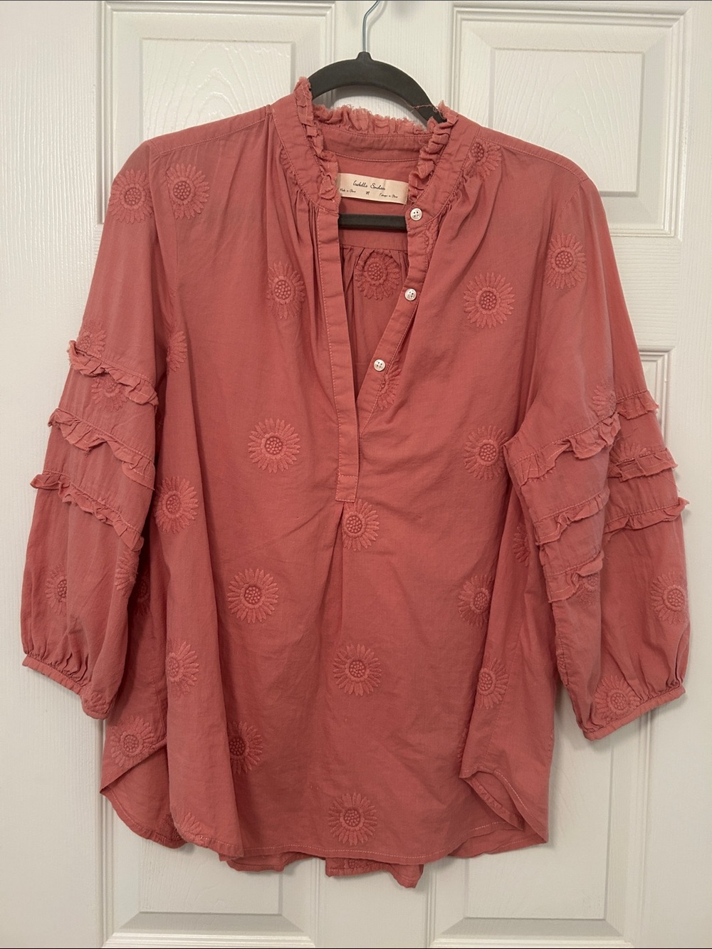 Isabella Sinclair Sunflower Embroidered Henley Blouse